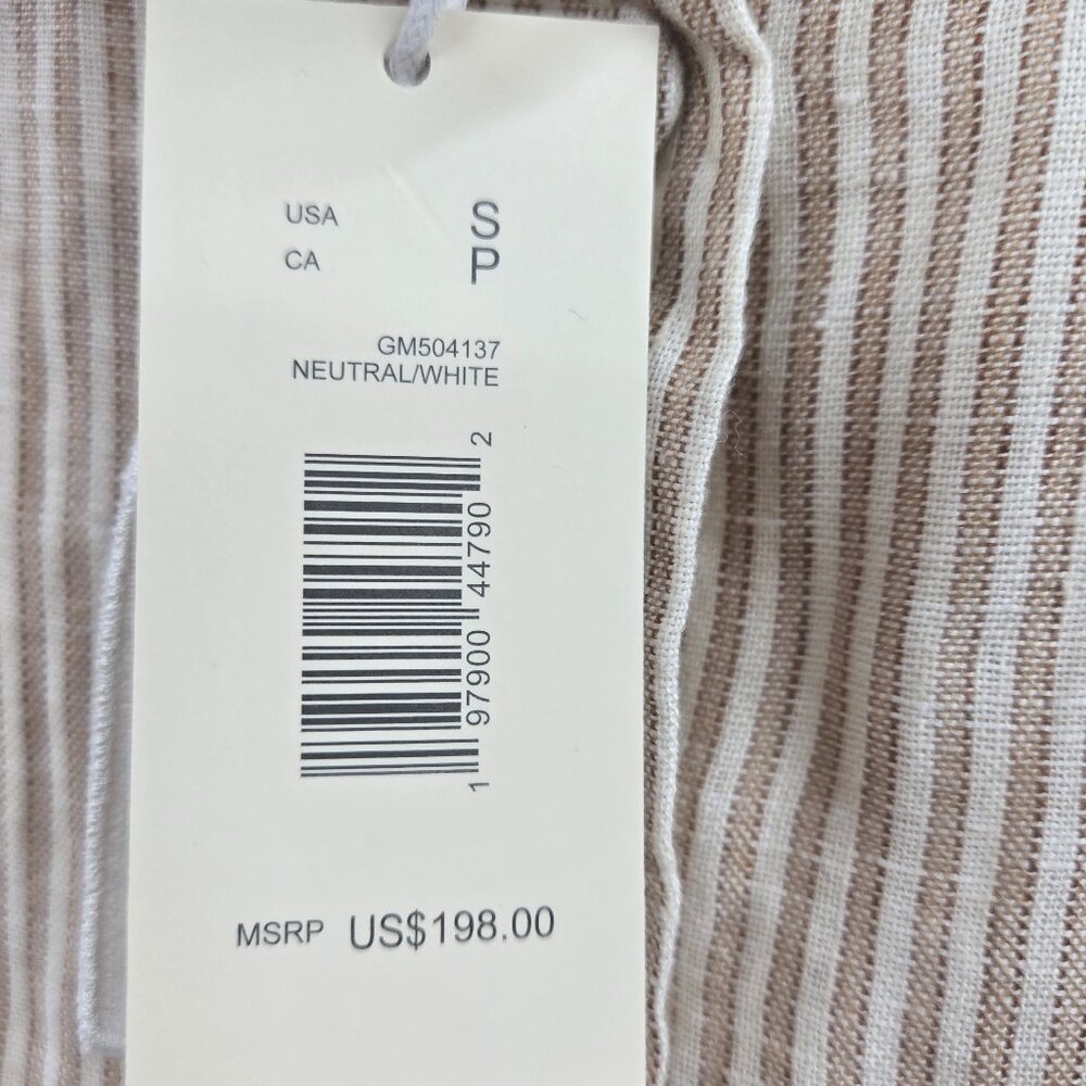 Magaschoni Creme Brown Striped Linen Cotton Pockets Maxi Dress Small - Picture 14 of 16